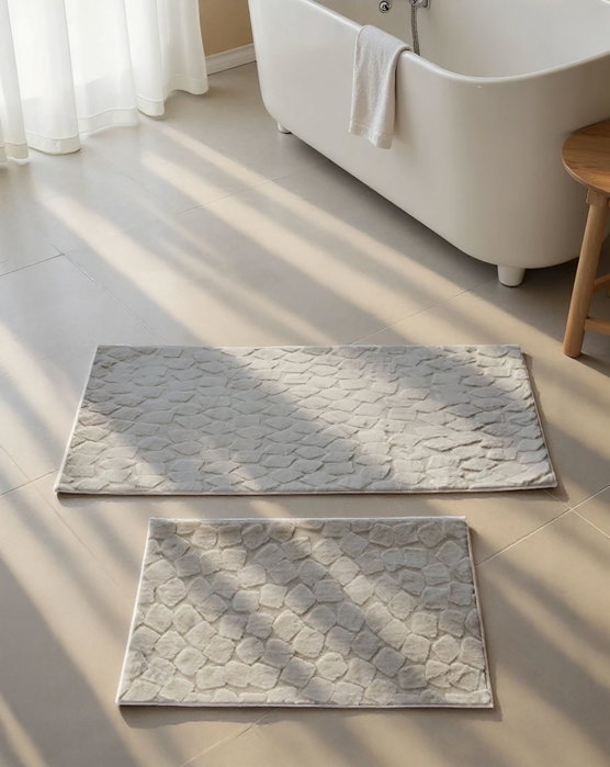 Mijölnir Rabbit - Taupe Grey Juego de 2 Alfombrillas de Baño Antideslizantes